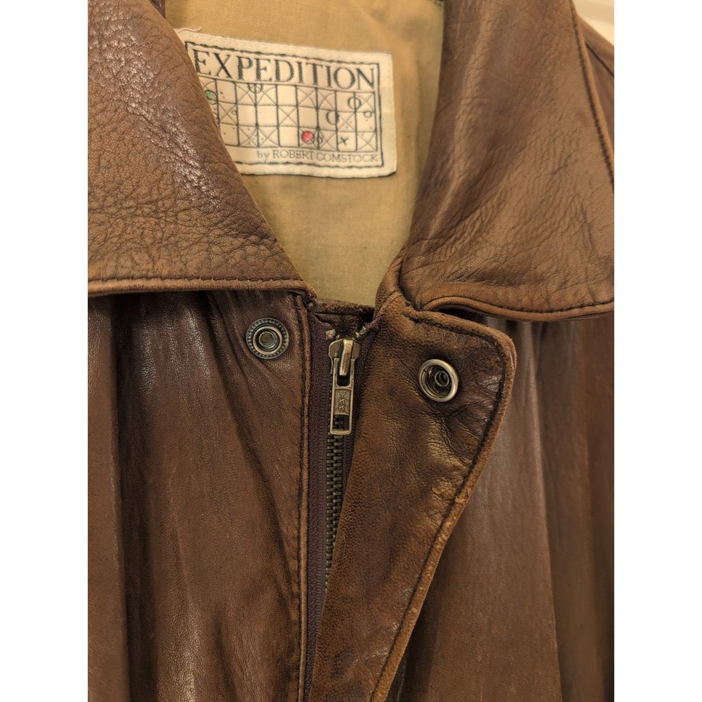 Vintage Expedition Leather Bomber Jacket Made in Korea Brown XL,Incredibly Soft - Picture 15 of 16